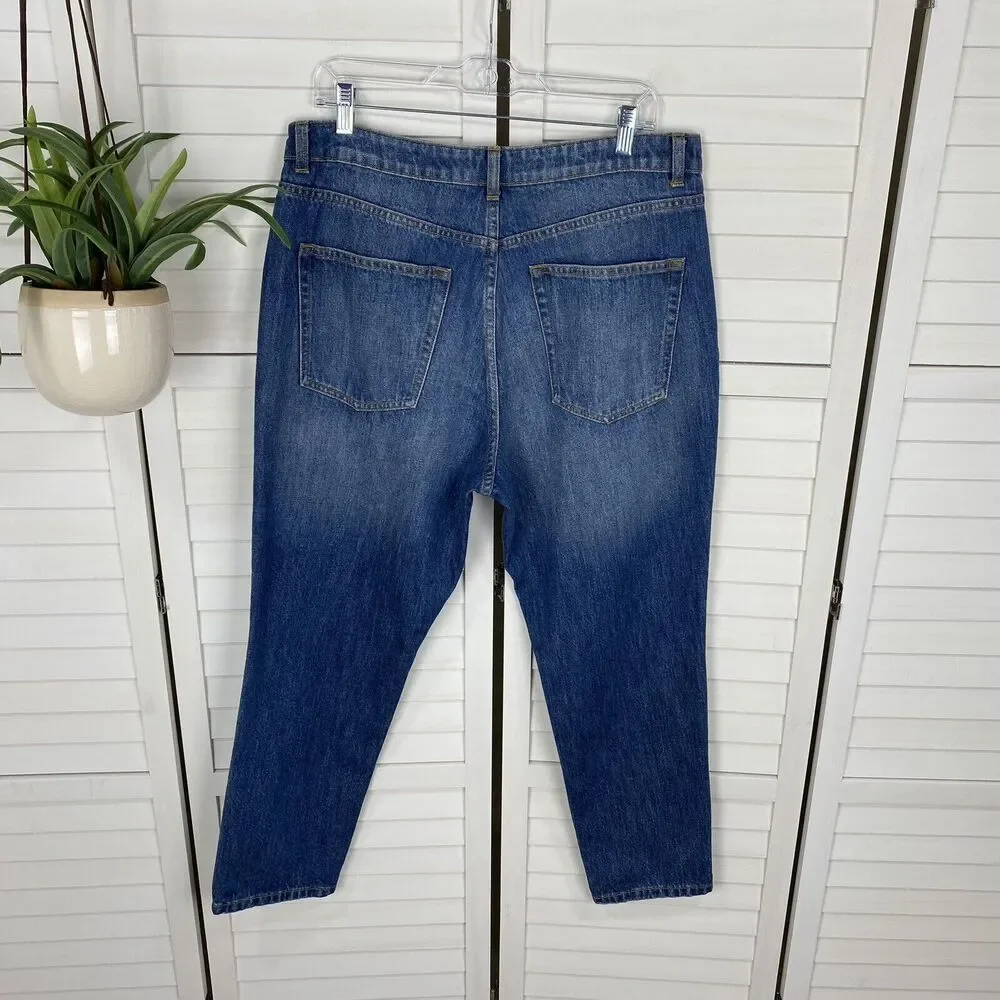 New Topshop Mom Jeans High Waisted Tapered Leg‎ Medium Wash Blue Size 34 US 12